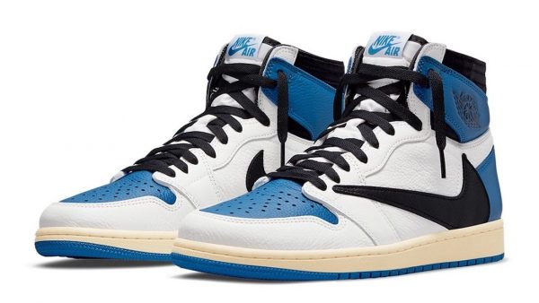 Nike Air Jordan 1 Travis Scott Fragment AJ1 High OG бело-синие с черным кожаные мужские (40-44)