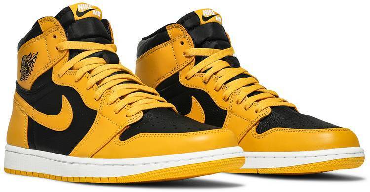 Nike Air Jordan 1 Retro High OG Pollen желтые с черным кожаные мужские (40-44)