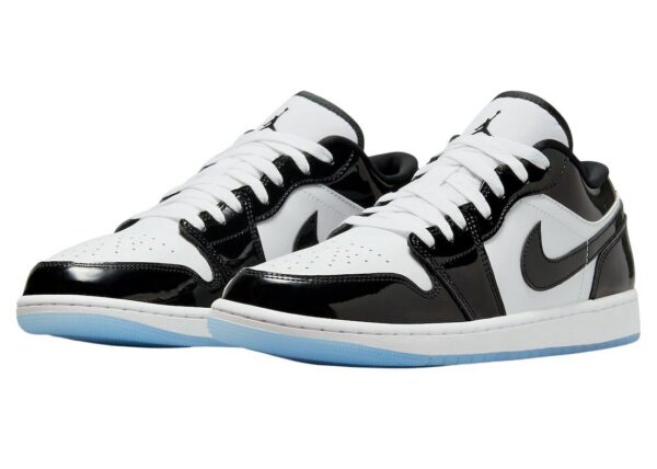 Nike Air Jordan 1 Low SE GS 'Concord' белые с черным кожаные лакированные мужские-женские (40-44)